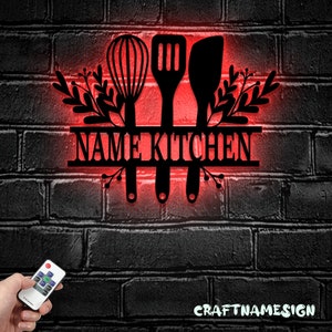 Custom Chef Tools Metal Wall Art LED Light - Personalized Backyard Cooking Tool Name Sign Home Decor - Ideal for Home Decor & Gift