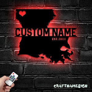 Benutzerdefinierte Louisiana Karte Metall Wandkunst LED-Lichter Personalisierte Louisiana State Name Schild Wohnkultur - Geboren in Louisiana Dekoration - Ideal für