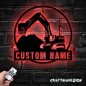 Custom Excavator Driver Metal Wall Art LED Light - Personalized Excavator Name Sign Home Decor - - Ideal for Home Decor & Gift
