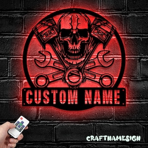 Custom Garage Metal Wall Art LED Light - Personalized Workshop Name Sign Home Decor - - Ideal for Home Decor & Gift