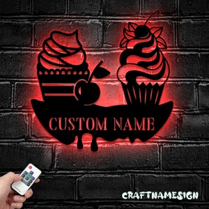 Benutzerdefinierte süße Eisdiele-Metall-Wand-Kunst-LED-Licht - personalisiertes Eistüte-Liebhaber-Namensschild-Wohnkultur - Ideal für Wohndekor & Geschenk