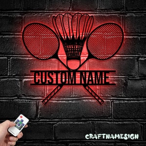Custom Floral Badminton Metal Wall Art LED Light - Personalized Player Name Sign Home Decor - Ideal for Home Decor & Gift