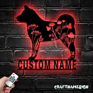 Custom FLoral Shiba Inu Dog Metal Wall Art LED Light - Personalized Flower Dog Lover Name Sign Home Decor - Ideal for Home Decor & Gift