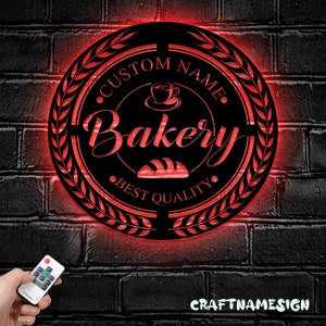 Custom Barkery Cake Metal Wall Art Led Light Personalized Barker Name Sign Home Decor Flou Based Food Baked Good Nursery Decoration Xmas