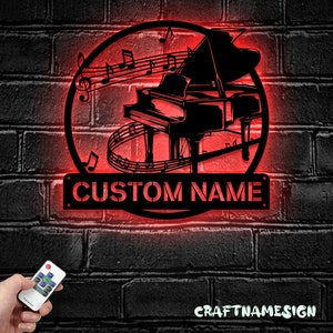 Personalizzato Nota musicale Pianoforte Metallo Wall Art LED Light - Personalizzato nome pianista Segno Home Decor - Ideale per decorazioni per la casa e regali