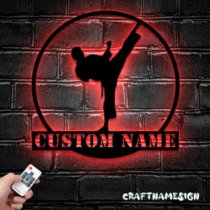 Custom Boy Taekwondo Martial Arts Metal Wall Art with LED Light - Personalized Kid Tae Kwon Do Name Sign Home Taekwon-Do Korean Decoration