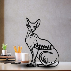 Custom Sphynx Cat Metal Desk Decoration, Personalized Sphynx Cat Sculpture Kawaii Table Sign, Office Decor For Woman Desk, Cat Lover Gift