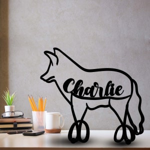 Décoration de bureau en métal personnalisée pour animaux de compagnie exotiques, sculpture personnalisée en métal de chien de compagnie exotique, enseigne de table kawaii, décoration de bureau de bureau pour femme, enseigne de chien