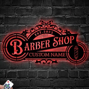 Personalisierte Barber Shop Metall Wandkunst mit LED-Licht, benutzerdefinierte Barber Shop Namensschild Dekoration für Raum, Frisur Liste Metall Wohnkultur
