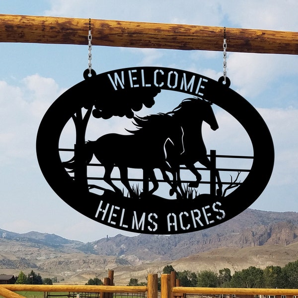Personalized Outdoor Metal Horse Farm Sign, Metal Name Sign Outdoor, Welcome Farm Animals Metal Sign, Farm Lovers Gift(Included the chain)