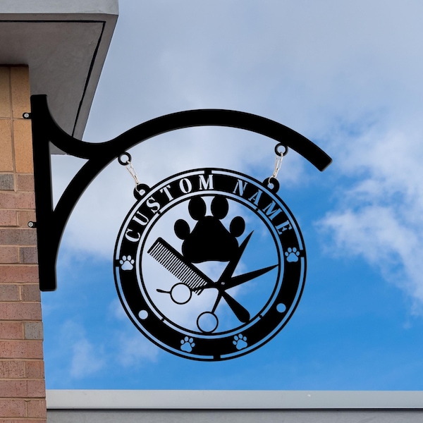 Custom Dog Grooming Metal Steel Hanging Sign, Large Metal Laser Cut, Pet Grooming Salon Pet Care Clinic Outdoor Wall Decor, Pet Haircut Sign