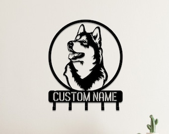 Custom Siberian Husky Dog Metal Key Holder, Decorative Key Holder, Metal Coat Rack, Entryway Coat Hooks, Metal Key Hanger, Key Organizer