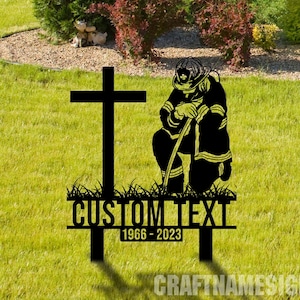 Custom Fire Fireman Fighter Memorial Metal Stake, Firefighter Memorial Plaque with Stake, Firefighter Grave Maker, Fireman Cemetery Stake