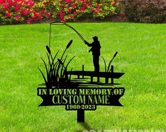 Custom Bass Fishing Fisherman Memorial Stake, Memorial Plaque with Stake, Grave Marker, Metal Grave Stake, Cemetery Stake, Sympathy Sign