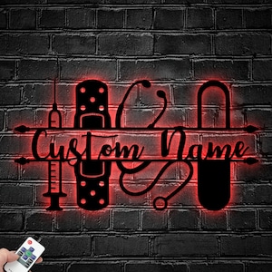 Personalized Doctor Metal Wall Art LED Light, Doctor Metal Sign, Doctor&#39;s Office Decor, Nurse Sign, Doctor Gift, Nurse Gift, Med Student