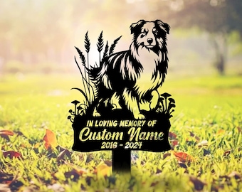 Custom Australian Shepherd Dog Memorial Metal Stake, Personalized Australian Shepherd Garden Memorial, Memorial Plaque, Cemetery Stake