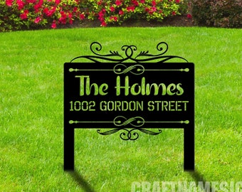 Custom Metal Adress Sign With Stakes, Home Address Sign, Metal Yard Decor, Metal Number Sign, Garden Gift, Outdoor House Number Address