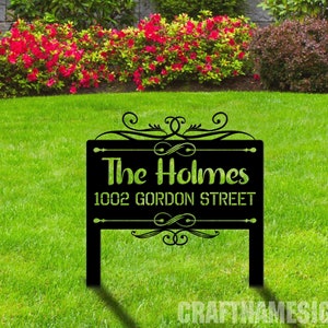 Custom Metal Adress Sign With Stakes, Home Address Sign, Metal Yard Decor, Metal Number Sign, Garden Gift, Outdoor House Number Address