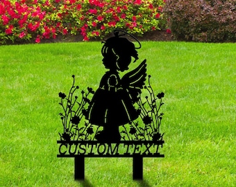 Custom Angel Memorial Stake, Angel Memorial Plaque with Stake, Angel Grave Marker, Angel Metal Grave Stake, In Loving Memory, Cemetery Stake
