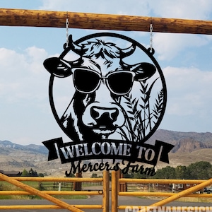 Custom Metal Cow Farm Sign, Metal Name Sign Outdoor, Welcome Farm Animals Metal Sign, Metal Sign For Farmer (Included the chain)