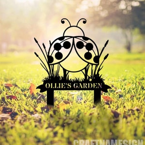 Customized Ladybugs Metal Garden Stake Decor, Ladybug Garden Stake Decor, Personalized Backyard Grandma&#39;s Garden Metal Sign With Stake