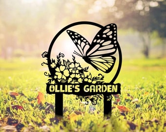 Custom Backyard Monarch Butterfly Garden Metal Sign With Stake, Butterfly Garden Stake Decor, Personalized Butterfly Lover Metal Stake