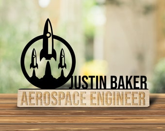 Custom Wooden Aerospace Engineer Desk Name Plate, Aircraft Engineering Metal Nameplate for desk, Desk Nameplate, Office Decor, New Job Gift