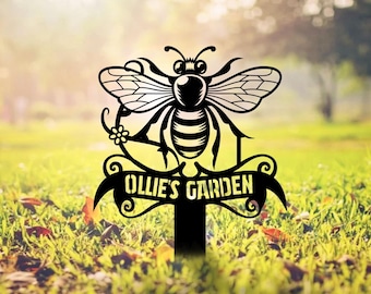 Decorazione personalizzata per esterni con palo in metallo a forma di ape da giardino, cartello in metallo a forma di ape con palo, cartello in metallo personalizzato per fattoria delle api, regali per gli amanti delle api