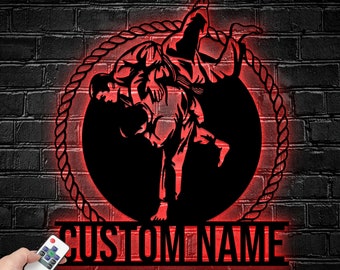 Personalized Brazilian Jiu Jitsu Metal Wall Art LED Light, Custom Martial Arts Sign, Dojo Decor, Brazilian Jiu Jitsu Gift, Jiu Jitsu Dojo