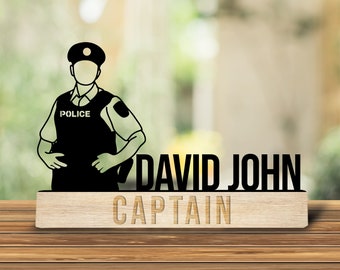 Placa de nombre de escritorio de policía de madera personalizada, placa de identificación de metal de aplicación de la ley para escritorio, decoración de escritorio, decoración de oficina, placa de nombre de escritorio, regalo de nuevo trabajo