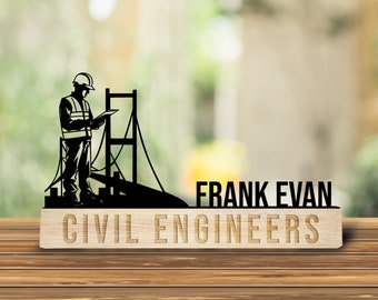 Custom Wooden Civil Engineer Desk Name Plate, Engineer Metal Nameplate for desk, Desk Nameplate, Office Decor, Desk Name Plate, New Job Gift