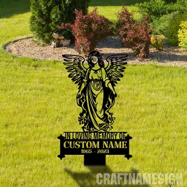 Custom Angel Memorial Stake, Angel Memorial Plaque with Stake, Angel Grave Marker, Angel Metal Grave Stake, In Loving Memory, Cemetery Stake