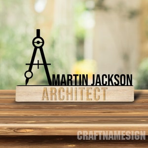 Custom Wooden Architect Desk Name Plate, Architecture Metal Nameplate for desk, Desk Nameplate, Office Decor, Desk Name Plate, New Job Gift Ash Wood