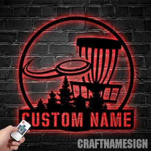 Custom Disc Golf Metal Wall Art With LED Light, Personalized Disc Golf Name Sign Decoration For Room, Disc Golf Metal Home Decor, Disc Golf