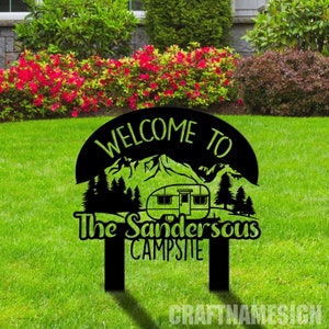 Custom Camping Metal Sign With Stake, Happy Campers Yard sign, Camping Stake, Camper Decor, Happy Campers, Garden Decoration, Yard Sign Gift