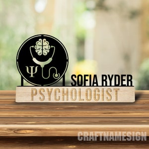 Custom Wooden Psychologist Desk Name Plate, Therapist Metal Nameplate for desk, Desk Nameplate, Office Decor, Desk Name Plate, New Job Gift