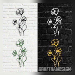 Poppies Flowers Metal Wall Art Decor, Flowers Metal Wall Art, Metal Wall Art, Living Room Decor, Metal Wall Art, Unique Modern Decoration