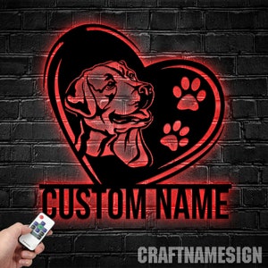 Custom Labrador Retriever with Heart Metal Wall Art LED Light - Personalized Dog Lover Name Sign Home Decor - Ideal for Home Decor & Gift