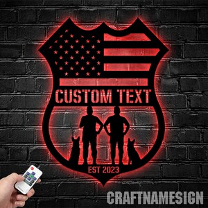 Personalized Police Force Metal Sign With LED Lights, Custom Police Badge Name Sign Decor, Police Officer Metal Art, Police Sign Home Decor