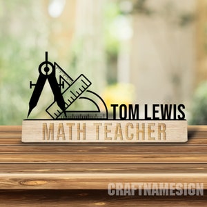 Custom Wooden Math Teacher Desk Name Plate, Mathematician Metal Nameplate for desk, Desk Nameplate, School Office Decor, Desk Name Plate