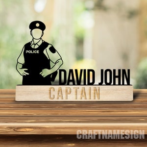 Custom Wooden Police Desk Name Plate, Law Enforcement Metal Nameplate for desk, Desk Decor, Office Decor, Desk Name Plate, New Job Gift
