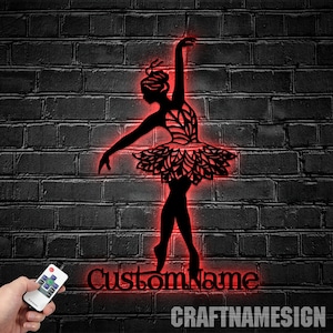 Personalized Ballerina Dance Metal Wall Art LED Light - Custom Girl Ballet Dancing Name Sign Home Decor - Ideal for Home Decor & Gift