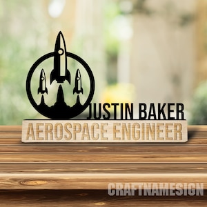Custom Wooden Aerospace Engineer Desk Name Plate, Aircraft Engineering Metal Nameplate for desk, Desk Nameplate, Office Decor, New Job Gift