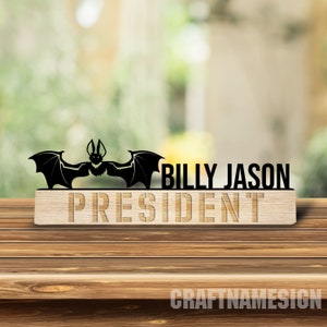Custom Wooden Bat Desk Name Plate, Halloween Bat Metal Nameplate for desk, Bat Desk Decor, Bat Office Decor, Desk Name Plate, New Job Gift