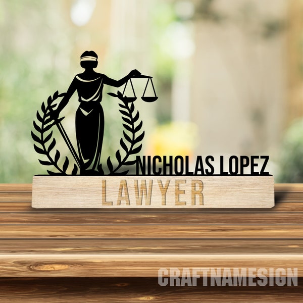 Wooden Lawyer Desk Name Plate, Metal Nameplate for desk, Desk Nameplate, Lawyer Desk Decor, Law Office Desk Sign, Name Plate, Lawyer Gift