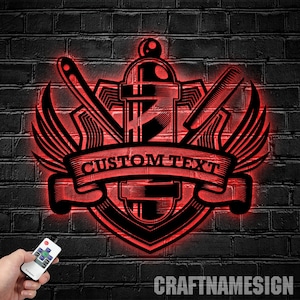 Custom Barber Shop Metal Wall Art With LED Light, Personalized Barber Shop Name Sign Decoration For Room, Hairstyle List Metal Home Decor