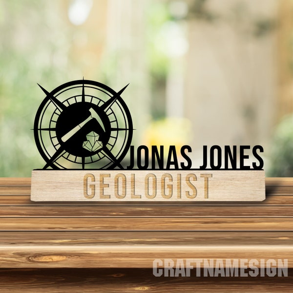 Custom Wooden Geologist Desk Name Plate, Geology Metal Nameplate for desk, Desk Nameplate, Office Decor, Desk Name Plate, New Job Gift