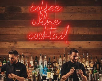 Coffee Wine Cocktail LED Sign – Neon Wall Light for Cafe, Bar, Home Kitchen, Party Decor, Drink Lovers