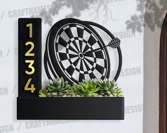 Benutzerdefinierte Darts Sukkulenten Pflanzer Hausnummer Schild, Adresse Plakette, Adresse Pflanzkasten, wetterbeständiger Stahl Adresse Pflanzer