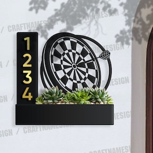 Custom Darts Succulents Planter House Number Sign, Planter Address Plaque, Address Planter Box, Weather Resistant Steel Address Planter
